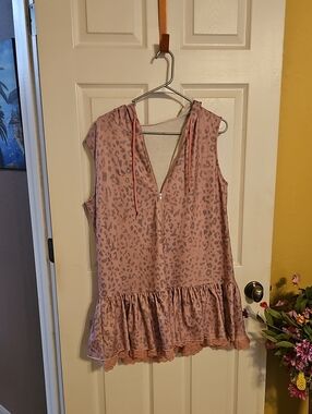 Sleeveless Pink Leopard Print Ruffle Hem Dress
